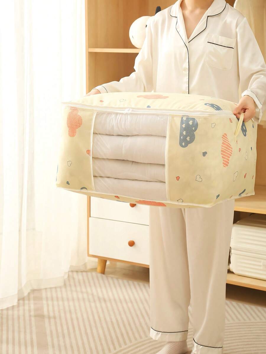 1 件家用被子收纳袋，衣服收纳盒，防尘卡通图案衣柜收纳袋，带手柄被子收纳袋，家庭多功能防尘衣物分类盒，家用（米色）装饰秋季装饰节日装饰房间装饰家居装饰秋季装饰卧室装饰圣诞节节日礼物