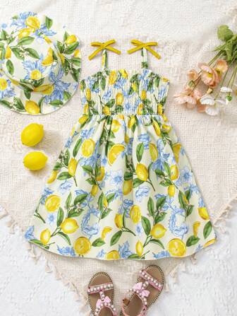 SHEIN Vestido casual lindo con estampado de sandía para niña, verano