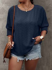 Calvaya Blusa casual minimalista de manga media y cuello redondo talla grande