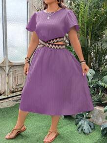 SHEIN LUNE Cộng với kích thước rỗng cổ tròn trang phục nghỉ mát mùa hè thông thường - Màu tím - Xem 5