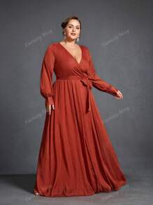Plus Kombinezon z Rękawami Biskupimi Suknia Wieczorowa Dla Matki Panny Młodej Elegancka Sukienka Z Długimi Rękawami