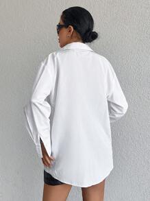 EURMUSE Cotton Women's Drop Shoulder Long Sleeve Shirt - White - View 2
