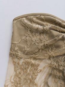 SHEIN Unity Women's Lace Backless Halter Top, Casual Vacation Wear - Apricot - View 5