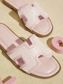 Mini mi Kids' Fashionable Simple Flat Sandals That Match Everything - Pink - View 5