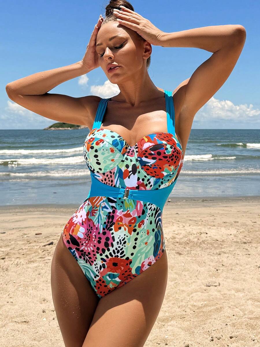 SHEIN Swim 1pc Push-Up Printed Bra With Wire Summer - Multicolor - View 1