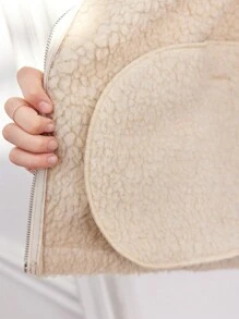 SHEIN Áo khoác thường ngày có ve áo bằng da lộn giả tuổi teen Girl - Màu Khaki - Xem 7