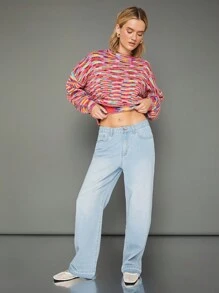 WESTFADE Premium Cotton Denim Release Hem Straight Leg Jeans