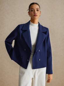 Poéselle Blazer de cuello con solapa de doble botonadura