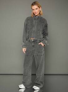 WESTFADE Premium Cotton Denim Boxy Jacket - Grey - View 8