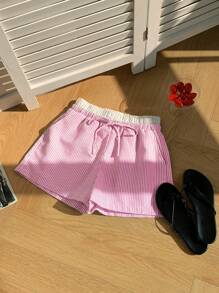 Comfortcana 條紋印花口袋束腰短褲 - 粉色 - 查看 6