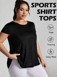 Rhythm Era Plus Size Athletic Short Sleeve Jacquard Fashionable Loose & Comfortable T-Shirt Top With Beautiful Back