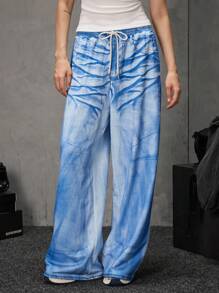 Manfinity UZERO Pantalón de chándal casual de pierna recta corte relajado con estampado de punto para hombre, Halloween