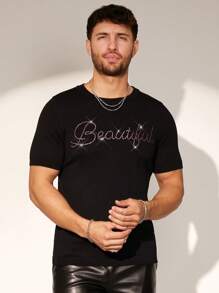 Manfinity Fever City Men's Spring/Summer Casual Rhinestone Letter Printed Short Sleeve Knitwear - Multicolor - View 5