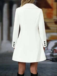 SHEIN Clasi 女士纯色简约日常长袖羊毛大衣 - 米色 - 查看 2