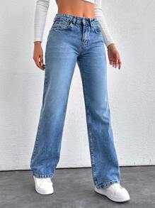 EURMUSE Damen Gerade Geschnittene Destroyed Look Denim