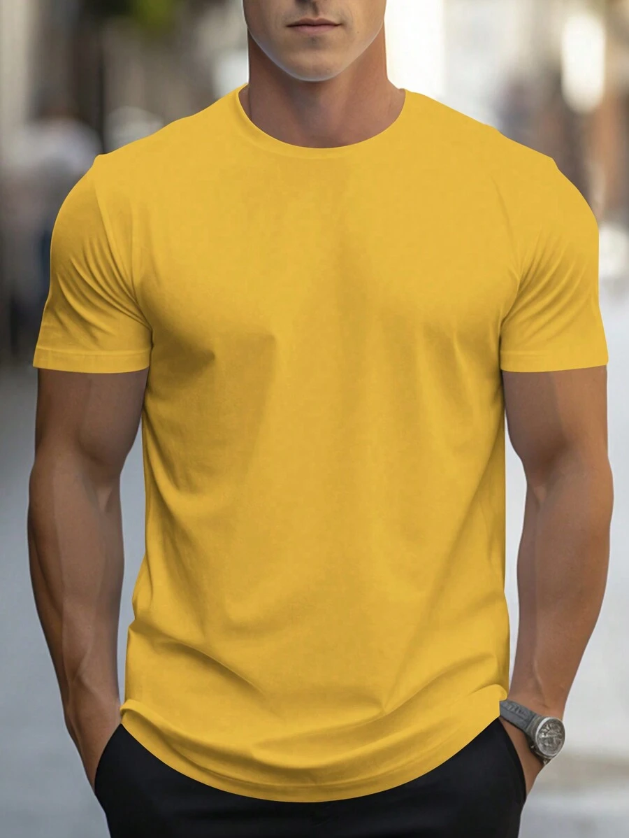 Manfinity Homme Men's Solid Color Round Neck Short Sleeve Casual Top Tee