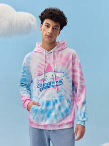 HELLO KITTY AND FRIENDS | SHEIN 男女通用 1 件宽松针织卡通肉桂卷印花扎染连帽衫，蓝色和粉色 - 彩色 - 查看 5