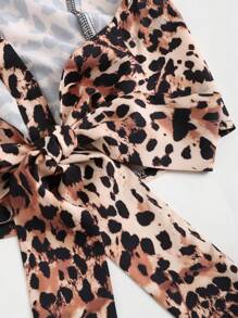 Sweetra 性感豹纹系带露背吊带衬衫，夏季 - 彩色 - 查看 4