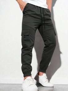Manfinity Homme Men Flap Pocket Side Cargo Pants - Black - View 1
