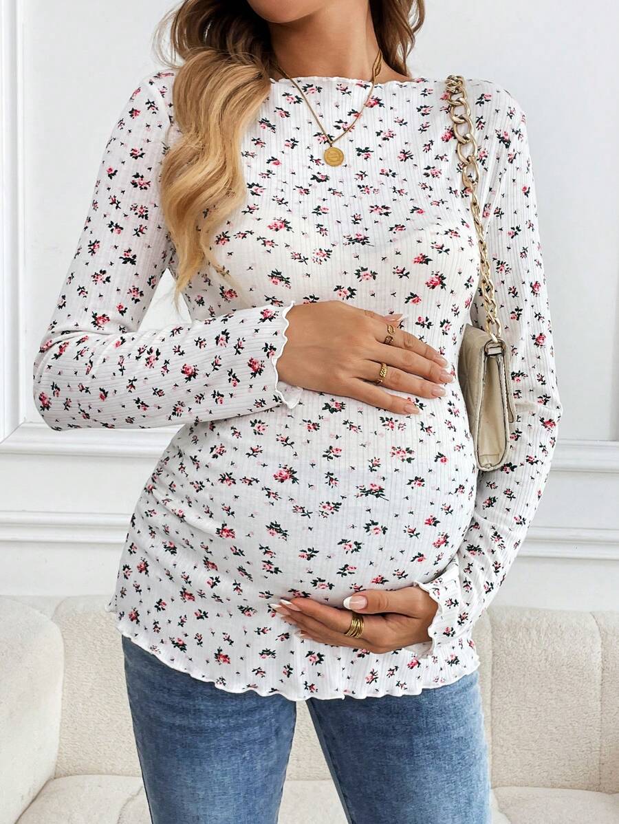 SHEIN 孕妇花卉休闲日常长袖 T 恤 - 彩色 - 查看 1