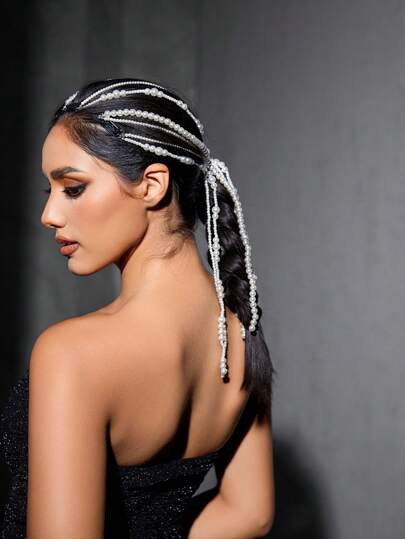 SHEIN BAE 3 件套女士奢华可爱金属/金属色、珍珠/贝壳发饰链，适合派对、夜总会和休闲场合、学校头饰头饰