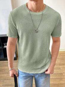 SWAVVY Men Solid Waffle Knit Tee Without Necklace, Summer, Couple Things - Mint Green - View 3