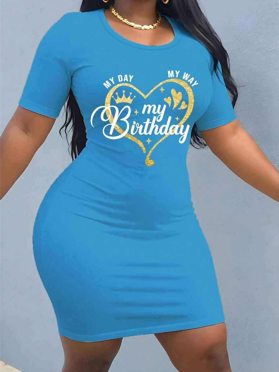 Inoviana Plus Size Round Neck Floral Print Bodycon Mini Dress, Summer Maxi Women Outfit - Blue - View 1