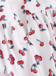 Sweetra Falda informal minimalista con estampado de cerezas para mujer - Blanco - Ver 3