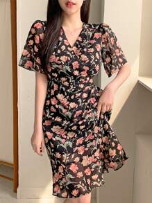 DAZY 女士印花短袖休闲迷你连衣裙，夏季度假波西米亚风吊带裙 - 彩色 - 查看 1