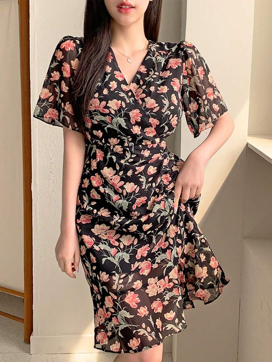 DAZY 女士印花短袖休闲迷你连衣裙,夏季度假波西米亚风吊带裙 - 彩色 - 查看 1