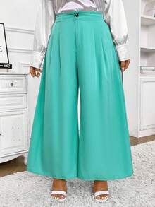 Celure 加大休閒實色高腰寬腿褲 - 薄荷綠 - 查看 6