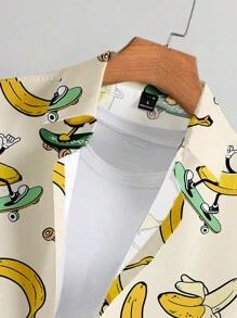 Manfinity Chillmode Men's Button Front Cartoon Banana Allover Print Short Sleeve Casual Vacation Shirt - Apricot - View 4