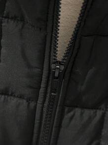 SHEIN Tween Boy Padded Hooded Winter Jacket With 3D Devil Horn Quilting - Black - View 4