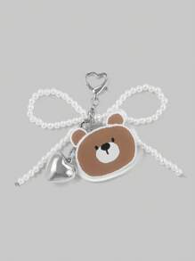 ROMWE Kawaii Ensemble de porte-clés et de porte-clés avec motif de tête d'ours brun, #286061 - Tabac - Voir 1
