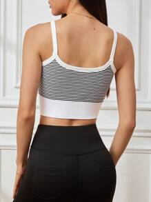 SHEIN Sports Contrast Striped Fitted Cropped Sports Camisole - Black and White - View 2