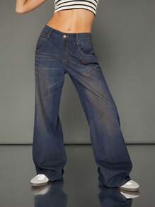 WESTFADE Jean baguette teint en denim 91% coton premium avec boucle - Bleu azur - Voir 2