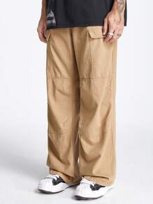 Manfinity NXTstreet Men's Solid Color Loose Fit Woven Straight Pants - Khaki - View 3