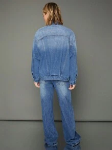 WESTFADE Premium 91% Cotton Denim Boxy Trucker Jacket - Blue - View 8