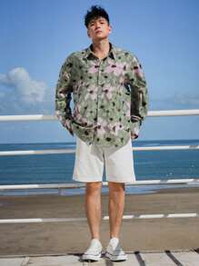 DAZY 男士花卉印花宽松休闲长袖衬衫，春夏