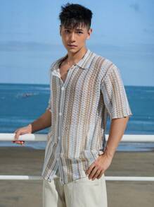 DAZY Men's Striped Print Button-Front Casual Knit Top, Summer Vacation - Multicolor - View 3