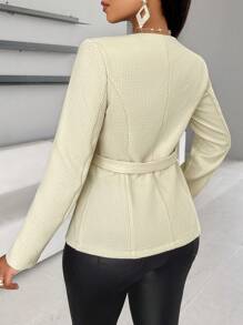 VaVaBold Blazer có thắt lưng dành cho nữ đi làm màu trơn - Màu be - Xem 2