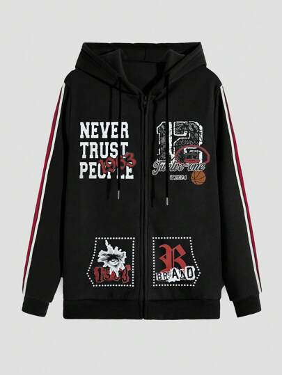 Street Life Sudadera con capucha con cordón estampada con letras para hombre, uso casual diario, escuela