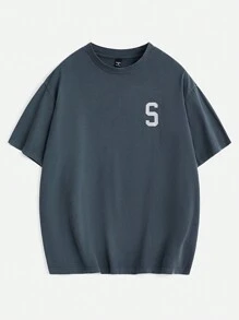 Manfinity VCAY Men's Loose Fit English Letter Graphic Short Sleeve T-Shirt, Summer - Cadet Blue - View 2