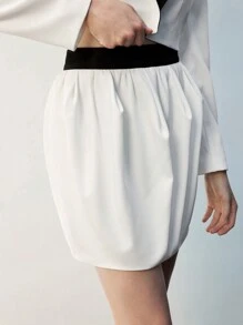 Maija Women Contrast Color Patchwork Tulip Design Casual Skirt