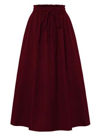 女式松紧腰荷叶边下摆双口袋半身裙