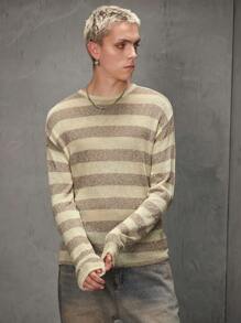 Manfinity EMRG Jersey casual de cuello redondo de manga larga con rayas y ajuste ceñido para hombre