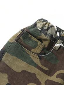 Vintage Streetwear Hose mit Farbblöcken und Camouflage-Muster für Kleine Tween Mädchen - Armeegrün - Übersicht 6