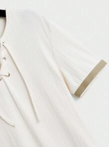 Manfinity Homme Men Contrast Trim Lace Up Front Tee & Shorts - White - View 3