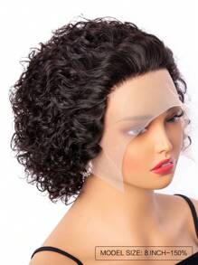 Transparente Spitzen Kurzhaar Locken Echthaar Perücke ohne Kleber, Naturschwarz, 12x1 Pixie Schnitt Wasser Welle Echthaar Lace Front Perücke mit vorbereiteter natürlicher Haaransatz