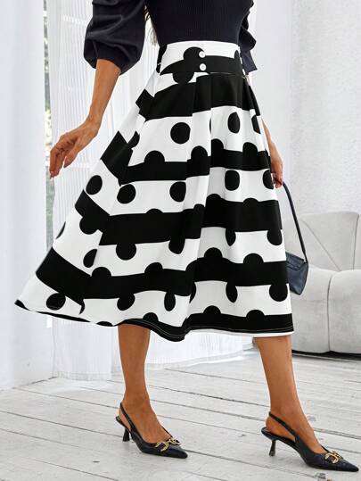 SHEIN Clasi Women's Casual Full-Print Umbrella Skirt, Autumn